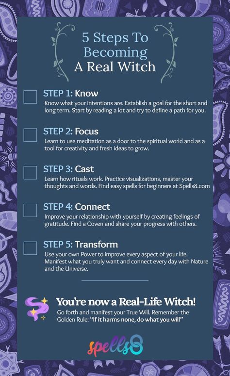 5 Steps to Becoming a Real Witch Witch Info, Wicca For Beginners, Witchcraft Spells For Beginners, Real Witches, Spells For Beginners, Easy Spells, Witchcraft Books, Wiccan Magic, Witch Spirituality