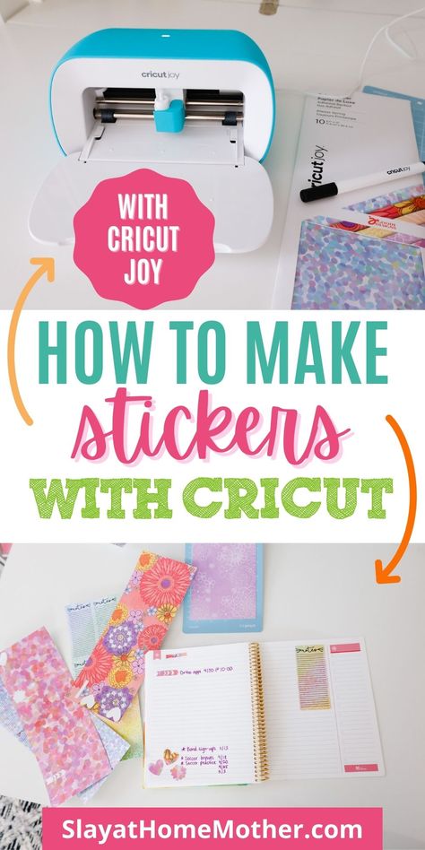 Learn how to make stickers with your Cricut Joy - without using the Print Then Cut feature (which isn't compatible with Cricut Joy!). This tutorial has helpful step-by-step instructions and detailed Design Space screenshots to help you make your own planner stickers. #cricutmade #cricutjoy #slayathomemother #cricutcrafts #plannerstickers *shoppable affiliate links added to this pin. Making Stickers With Cricut Joy, Cricut Joy Marker Projects, Cricut Joy Party Favors, Cricut Projects Beginner Stickers, Making Stencils With Cricut Joy, Stickers Cricut Joy, Cricut Joy Craft Ideas, Cricut Joy Decorate Machine Ideas, Cricut Joy Stickers How To Make