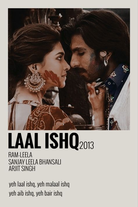 Ramleela Movie Aesthetic, Bollywood Songs Poster, Hindi Song Poster, Laal Ishq Aesthetic, Ram Leela Aesthetic, Laal Ishq Song, Gargi Vachaknavi, Sanjay Leela Bhansali Aesthetic, Iconic Bollywood Characters