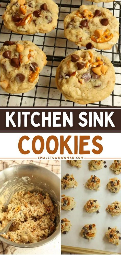 Everything Cookies Kitchen Sinks, Kitchen Sink Cookies With Oatmeal, Easy Pantry Cookies, Kitchen Sink Cookie Recipes, Cookies With Everything In Them, Everything Cookies Pioneer Woman, Everything But Kitchen Sink Cookies, Best Kitchen Sink Cookies, Dish Pan Cookies