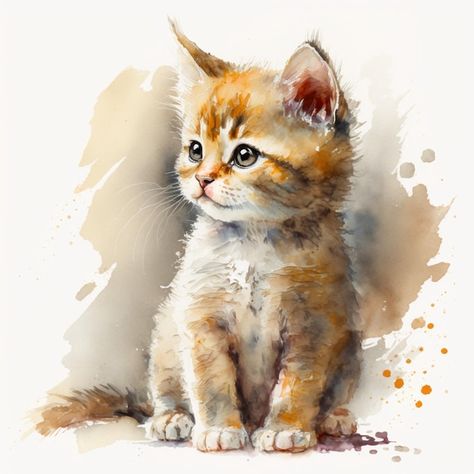 Photo watercolor cute kitten cat animal ... | Premium Photo #Freepik #photo #cat-watercolor #cat #cat-illustration #cute-cat Kitten Painting, Cats Art Drawing, Cat Plants, Watercolor Cute, Cat Sketch, Watercolor Pet Portraits, Cats Artists, Cat Animal, 수채화 그림