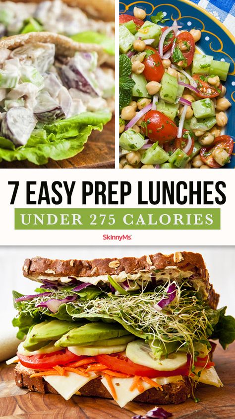 Trying to avoid fast food temptation? Perhaps mix up a ho-hum low-cal lunch menu? We’ve got 7 easy-prep lunches under 275 calories for you. Easy Prep Lunches, Low Cal Lunch, Low Cal Recipes, Vegetarian Lunch, Prepped Lunches, Easy Lunch Recipes, Work Lunch, Lunch Menu, Burn Fat Faster