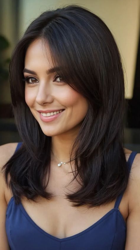 How To Style Mid Hair Length, Medium Length Haircut For Thick Hair Asian, Fine Hair Cuts Medium Length, Mid Length Hair With Layers Unstyled, Side Part Layered Hair Medium, Mid Length Bob Hairstyles For Fine Hair, Thick Brown Hair Styles, Long Bob With Fringe Fine Hair, Haircut For Thick Frizzy Hair