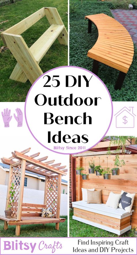 Wooden Outdoor Bench, Diy Patio Bench, Garden Bench Ideas, Diy Outdoor Bench, Outdoor Bench Plans, Yard Benches, Wood Bench Plans, Diy Bench Seat, Outside Benches