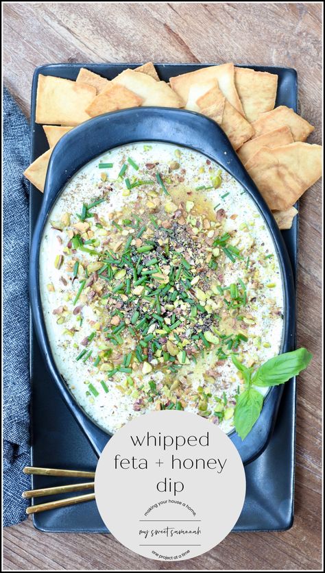 This whipped feta and honey dip is the perfect appetizer to bring to your next gathering! Trust me when I say, you are going to want to make this as soon as possible! It is rich with flavors combining honey, two cheese blends, pistachio nuts, garlic, and chives. I like to serve this with crackers ... Read More about whipped feta and honey dip Feta And Honey, Feta Honey, Honey Dip, Feta Dip, Pistachios Nuts, Whipped Feta, Sourdough Bread Recipe, Pita Chips, Perfect Appetizers