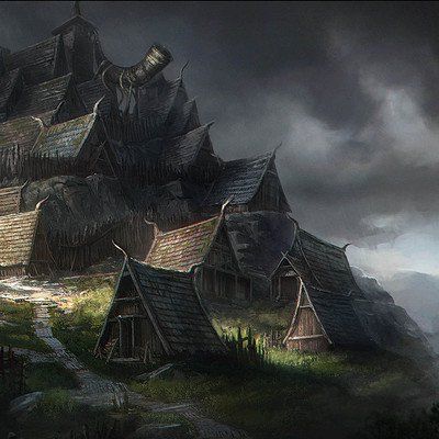 ArtStation - Paulina Sajniak Norse Landscape, Village Concept Art, Casa Viking, Paradis Sombre, Viking Aesthetic, Viking House, Viking Village, Fantasy Village, Rpg Map