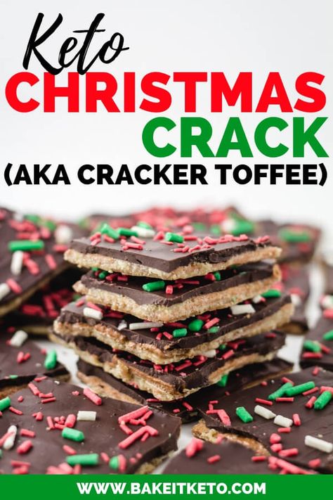 The Keto Christmas Crack recipe (aka Cracker Toffee) is here!!! The perfect low carb keto toffee bark candy recipe for any party. A delicious keto treat for yourself or to give as a holiday gift! Gluten free and made with coconut flour to be tree nut free. #ketorecipes #ketochristmas #ketotreat Keto Toffee, Keto Bark, Bark Candy, Christmas Keto, Toffee Bark, Low Carb Christmas, Keto Christmas Cookies, Keto Holiday Recipes, Low Carb Crackers