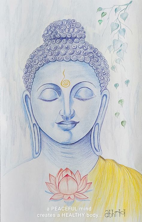 Color pencil sketch by artist Abhinav Raikhere Buddha Painting Watercolor, Buddha Drawing Pencil Simple, Buddha Sketch Drawings, Buddha Pencil Sketch Art, Buddha Pencil Sketch, Buddha Sketch, Budha Art, Buddha Canvas Art, Drawing Grid