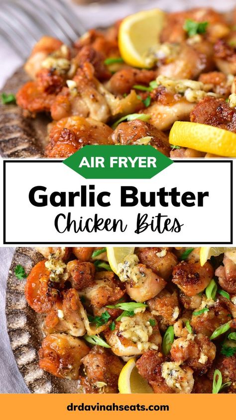 Make these Garlic Butter Chicken Bites in just 30 minutes for your family. This easy crispy Garlic Parmesan Air Fryer Chicken Bites recipe is the perfect appetizer or quick dinner your whole family will love. Enjoy these with my pressure cooker cabbage, air fryer green beans, or cauliflower pilaf for a budget-friendly complete meal. Discover more Air Fryer Recipes your family will love at https://drdavinahseats.com/. Parmesan Air Fryer Chicken, Pressure Cooker Cabbage, Air Fryer Chicken Bites, Chicken Bites Recipe, Garlic Butter Chicken Bites, Butter Chicken Bites, Make Garlic Butter, Chicken Bites Recipes, Air Fryer Garlic