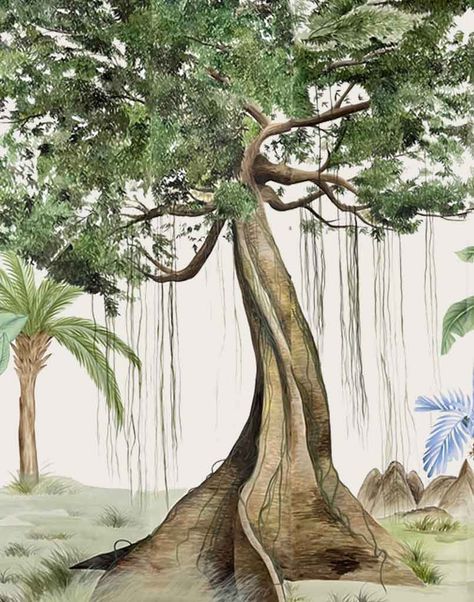 Kapok Tree, Forest Tattoos, Bathroom Installation, Hand Painted Wallpaper, Silk Wallpaper, Painted Silk, Tree Tattoo, Hand Painted Silk, Beautiful Furniture