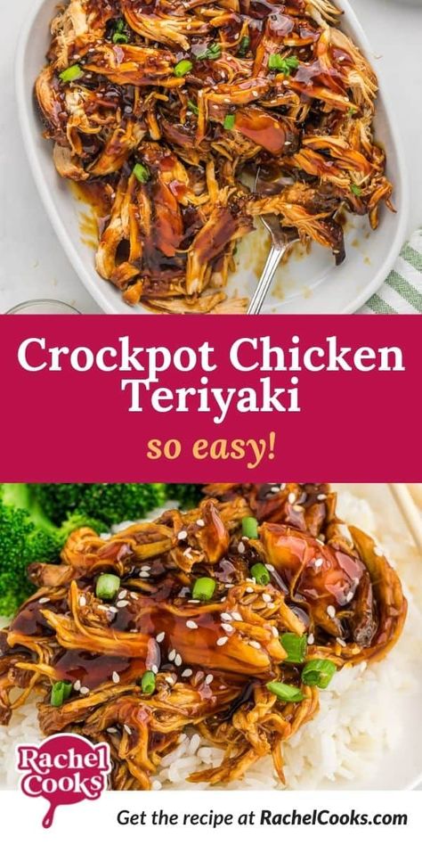 Boneless skinless chicken breasts and homemade teriyaki sauce served over rice make this crockpot teriyaki chicken a perfect weeknight meal. Chicken Teriyaki Stir Fry Crockpot, Teriyaki Chicken In The Crockpot, Boneless Chicken In Crockpot Recipes, Teriyaki Chicken Crockpot Recipes, Slow Cooker Teriyaki Chicken Thighs, Teriyaki Chicken Thighs Crock Pot, Boneless Skinless Chicken Thigh Recipes Crockpot Slow Cooker, Crockpot Boneless Skinless Chicken, Boneless Chicken Crockpot Recipes