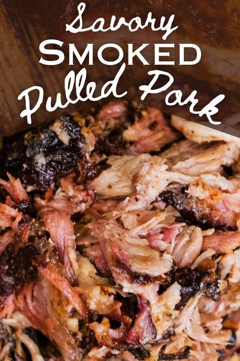 Sweet & Savory fall apart tender finger licking good Pulled Pork! This is such an easy recipe! Only a few simple ingredients, dry rub, and smoker and lots of time are all that's required! Pulled Pork Smoker Recipes, Savory Pulled Pork, Smoked Pulled Pork Recipe, Smoked Pork Recipes, Pellet Smoker Recipes, Smoked Pork Shoulder, Pork Shoulder Recipes, Pulled Pork Recipe, Smoked Food