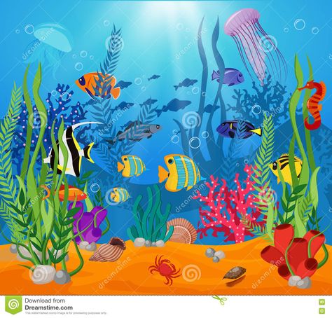 Under The Sea Drawings, Under The Sea Background, Sea Murals, Seni Mural, Sea Life Animals, Cartoon Sea Animals, Sea Drawing, Underwater Painting, Sea Plants