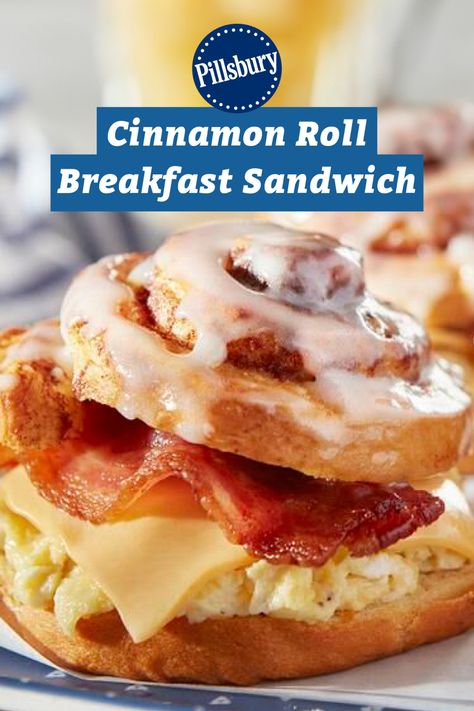 Cinnamon Roll Bacon Egg And Cheese, Cinnamon Roll Sandwich, Cinnamon Roll Breakfast Sandwich, Campfire Cinnamon Rolls, Cinnamon Roll Turkeys, Cinnamon Roll Breakfast, Cinnabon Rolls, Cinnamon French Toast Bake, Menu Recipe