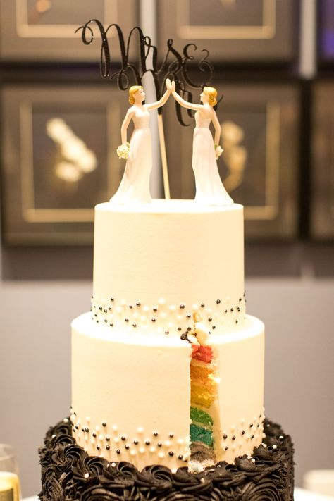 Mrs And Mrs Cake Topper, Rainbow Wedding Cake Ideas, Queer Wedding Cake, Dream Lesbian Wedding, Mrs And Mrs Wedding Ideas, Rainbow Cake Wedding, Simple Lesbian Wedding, Lesbian Wedding Cake Topper, Lesbian Wedding Cake Ideas