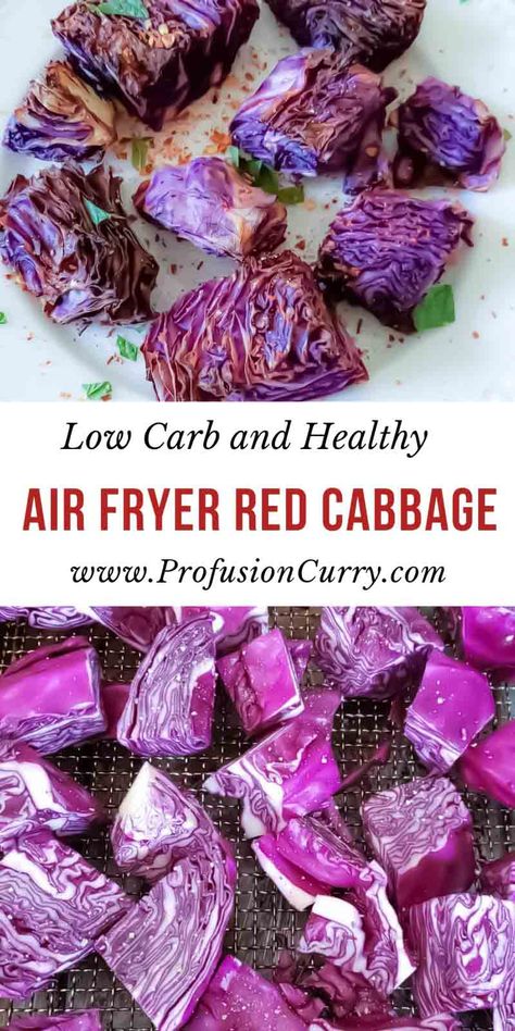 Air fryer red cabbage is tender yet crispy on the edges with sweet caramelized taste. This roasted red cabbage makes excellent low carb side dish. Cabbage Air Fryer Recipe, Keto Red Cabbage, Roasted Red Cabbage, Cabbage Steaks Recipe, Galveston Diet, Low Carb Side Dish, Low Carb Side, Multi Cooker Recipes, Red Cabbage Recipes