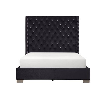 Tuffed Bed, Black Headboard Bedroom, Black Velvet Bed, Beds Black, Platform Bed Upholstered, Bed Stand, King Upholstered Bed, Queen Upholstered Bed, King Platform Bed