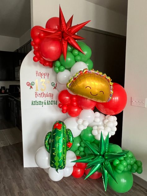 Mexican Western Party, Mexican Theme Balloon Arch, Taco Bout A Party, Balloon Birthday Themes, Balloon Pillars, Fiesta Birthday Invitations, Mexican Birthday Parties, Mermaid Birthday Decorations, Happy 13th Birthday