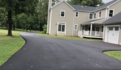 Concrete vs. Asphalt Driveway - Cost, Differences, Pros, Cons Concrete And Asphalt Driveway, Black Asphalt Driveway, Resealing Asphalt Driveway, Stamped Asphalt Driveway, Asphalt Millings Driveway, Polished Concrete Driveway, Asphalt Driveway Ideas, Driveway Ideas Cheap, Driveway Posts