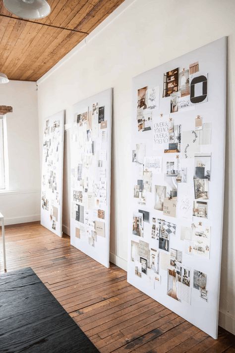 How to Make Life-Size Pinterest Boards That Double as Inexpensive Wall Decor Interior Design Firm Office, Workshop Interior Ideas, Office Space Organization, Pin Board Diy, Inexpensive Wall Decor, Diy Pin Board, Acting Studio, Dream Office Space, Oversized Wall Decor