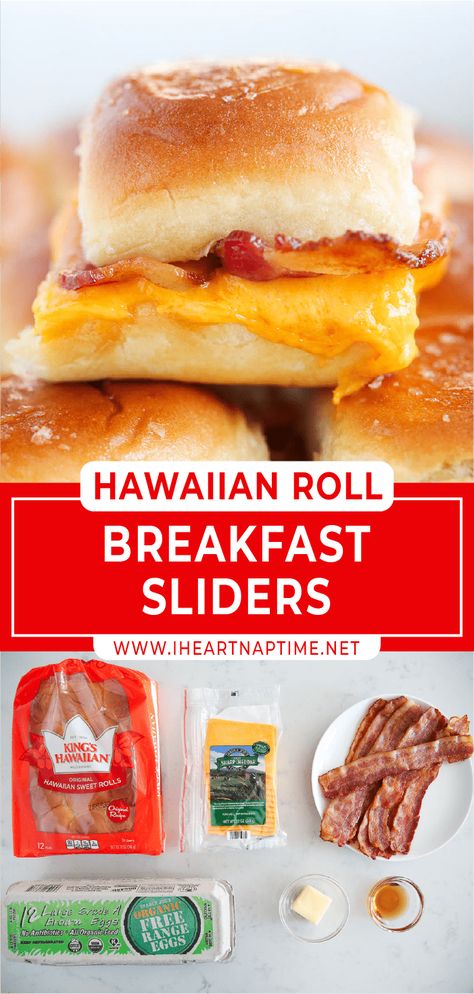 Hawaiian Roll Breakfast Sliders, Hawaiian Roll Breakfast, Brunch Crowd, Hawaiian Roll Sandwiches, Hawaiian Breakfast, Bacon And Egg Sandwich, Breakfast Sliders, Rolled Sandwiches, Hawaiian Roll