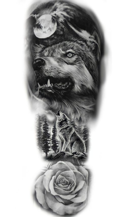 Wolf Half Sleeve Tattoos For Guys, Best Cover Up Tattoos For Women Forearm, Tato Wolf, Wolf Arm Tattoo, Wolf Sleeve Tattoo, Half Sleeve Tattoos Wolf, Tattoo Stencils For Men, Lobo Tattoo, Wolf Tattoo Forearm