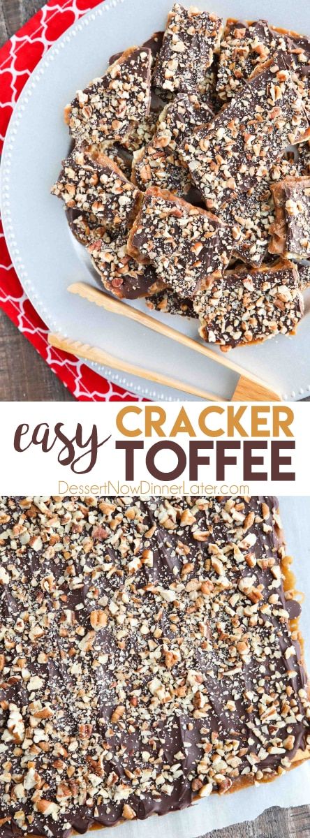 Cracker Toffee (aka Christmas Crack) is so easy to make! Saltine crackers are coated in a quick toffee layer and topped with chocolate and nuts. Dessert Bars Recipes Easy, Aka Christmas, Easy Bar Recipes, Cracker Toffee, Toffee Recipe, Dessert Bar Recipe, Recipes Chocolate, Saltine Crackers, Candy Recipes Homemade