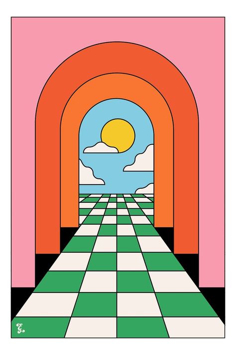 Geometric illustration design - arches Wall Decor Gallery, Groovy Art, Gradient Art, Retro Art Prints, Art Eclectic, Retro Painting, Pop Illustration, Decor Gallery Wall, Abstract Art Wall