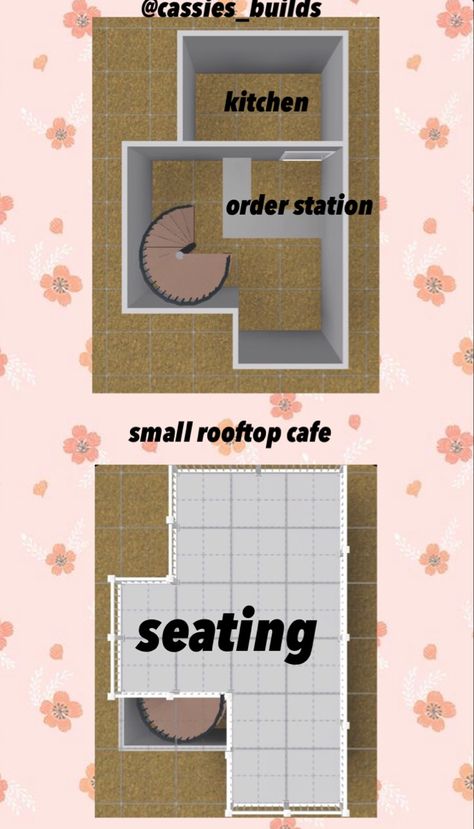 Cute Small Cafe Ideas Bloxburg, Bloxburg Home Layout 2 Story Small, Small Rooftop, Cafe Layout, Bloxburg Cafe, Cafe Floor Plan, Small House Blueprints, Preppy House, Restaurant Layout