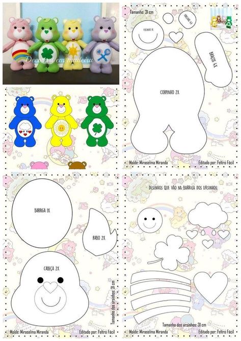 Diy Crafts Easy At Home, Handmade Dolls Patterns, Learn Sewing, Diy Sy, Care Bears Plush, Bear Felt, Felt Toys Patterns, Felt Animal Patterns, Felt Crafts Patterns