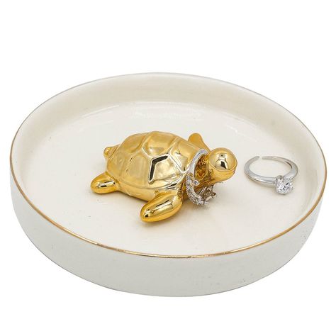 PRICES MAY VARY. Ring Holder Organizer - This Ring holder is a great way to showcase and organize your daily jewelry storage, such as necklace, rings, bracelets, hand chain, earrings and other miscellaneous jewelry pieces. Functional Jewelry Dish - Just enjoy looking at this cute gold turtle jewelry holder on your nightstand or your dresser. In addition to holding rings, it adds a personalized touch to your bedroom, kitchen or turtle decor themed space and makes for lovely interior decor. Stylis Diy Jewelry Mirror, Dish Organizer, Ceramic Jewelry Dish, Functional Jewelry, Turtle Ring, Turtle Jewelry, Ceramic Ring, Necklace Organizer, Paper Earrings