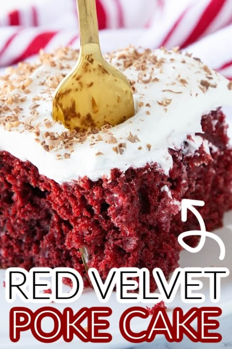 Red Velvet Poke Cake, Easy Red Velvet Cake, Redvelvet Cake, Easy Red Velvet, Cream Cheese Buttercream Frosting, Valentines Recipes Desserts, Velvet Cake Recipes, Red Velvet Cake Mix, Cream Cheese Buttercream