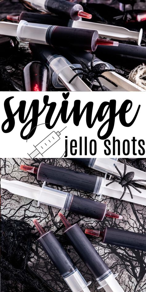 How to Make Syringe Jello Shots Jello Shots Seringue, Halloween Drinks In Syringes, Halloween Jell-o Shots In Syringe, Kids Jello Shots Halloween, Liquor Party Ideas, How To Make Syringe Jello Shots, Jello Shots In Syringes How To Make, Hello Syringe Shots, Halloween Syringe Jell-o Shots