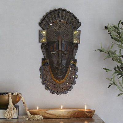 African Decor Living Room, African Room, Afrocentric Decor, Style Bungalow, African Inspired Decor, African Artwork, Wooden Console Table, Head Sculpture, African Sculptures