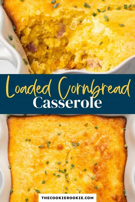 This loaded cornbread casserole will be a sure fire hit this Thanksgiving and Christmas. Super easy and quick to prep, It's so delicious, I'm pretty sure you won't have leftovers! Loaded Cornbread, Crockpot Cornbread, Savory Cornbread, Cheesy Cornbread, Cornbread Casserole Recipe, Cornbread Casserole, The Cookie Rookie, Cookie Rookie, Skillet Recipes