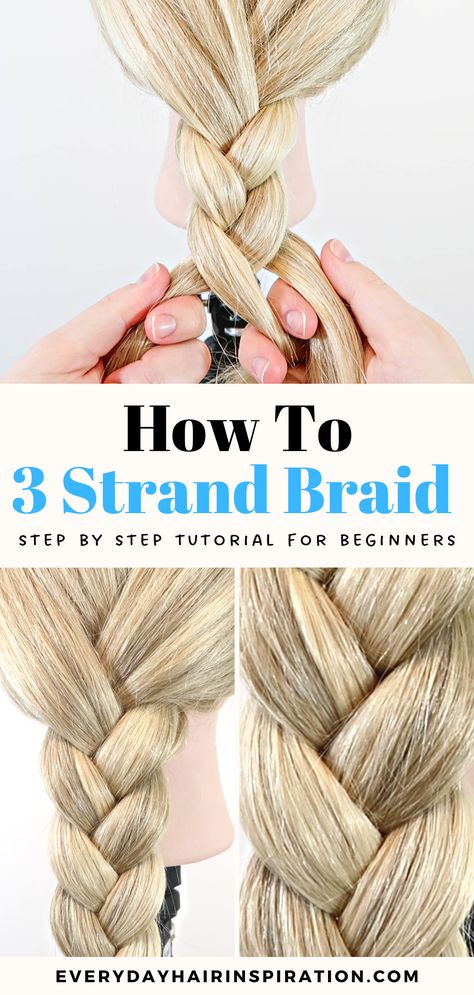 How to 3 strand braid Easiest Way To Braid Your Own Hair, Braids You Can Do On Yourself, How To Braid Your Hair Step By Step, How To Plait Your Own Hair Step By Step, How To Plate Hair Step By Step, How To Braid Hair For Beginners, Beginner Braids, How To Braid Your Own Hair For Beginners, How To Braid Your Own Hair