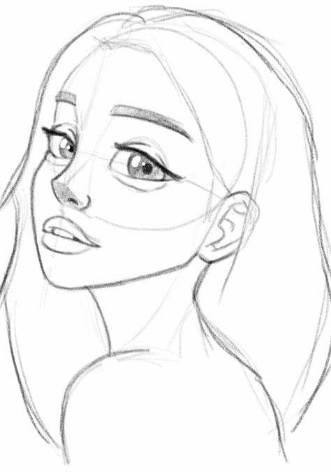 Cartoon Face Proportions, Sideways Face Drawing, Woman Face Sketch Simple, Face Model Drawing, Easy Face To Draw, Head Template Drawing, Face Outline Drawing Sketch, Woman Looking Up Drawing, Digital Art Face Tutorial