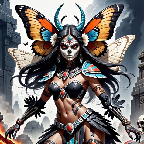 itzpapalotl | image created by DonMischo Itzpapalotl Goddesses, Fierce Deity, Aztec Mythology, Volumetric Lighting, Inktober 2024, 2024 Inspiration, Warrior Goddess, Ancient Goddesses, Aztec Art