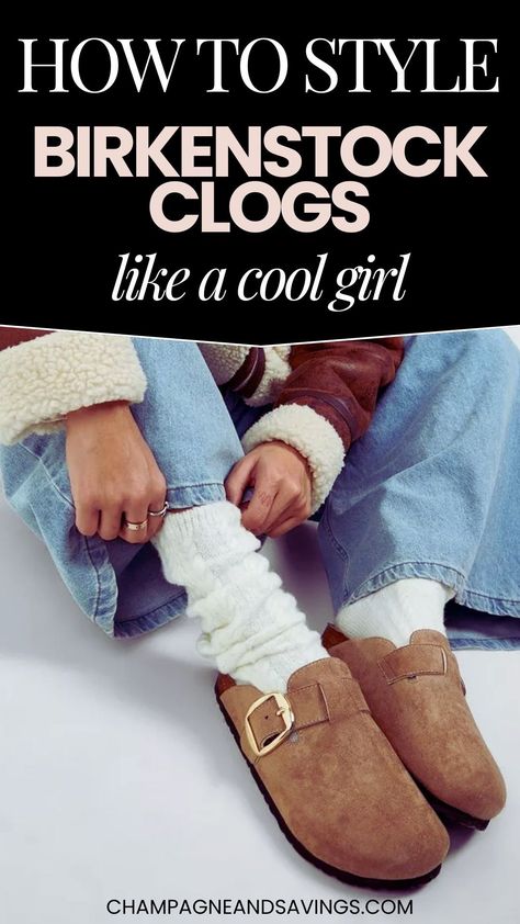 Wondering how to style Birkenstock clogs? I am sharing how to style these trendy women's shoes. Sharing the best outfits for any occasion or season for trendy women's fashion lovers. Clogs With Tights Outfit, Wearing Birkenstock Clogs, Birkenstocks Outfit Winter, Cognac Clogs Outfit, Cork Clog Outfit, Mom Jeans And Clogs Outfit, Socks For Birkenstock Clogs, Women’s Birkenstock Boston Outfits, Women’s Clog Outfit