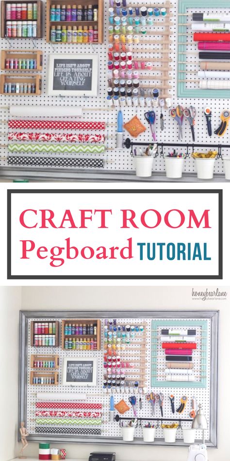 Peg Board Walls Craftroom, Junk Storage Ideas, Craft Room With Pegboard, Craft Storage In Garage, Pegboard Organization Sewing Room, Pegboard Organization Art Studio, Pegboard Art Storage, Peg Board Ideas Craft Room, Pegboard Thread Storage