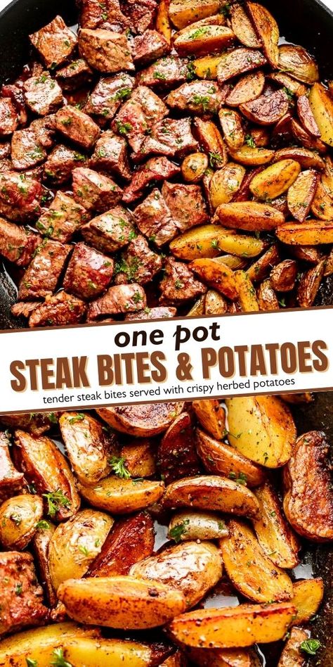 Rump Steak Recipes, Steak Bites With Potatoes, Steak Bites And Potatoes, Easy Steak Dinner, Beef Chuck Steaks, Meat And Potatoes Recipes, Steak And Broccoli, Herbed Potatoes, Steak Dinner Recipes