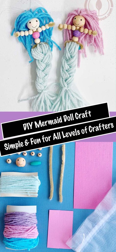 Easy Mermaid Doll Craft Activity - Perfect for all Ages - Create magical mermaid dolls with this fun and easy DIY craft! Perfect for kids and adults alike. Use simple materials and step-by-step instructions to make adorable mermaid dolls that will captivate imaginations. #DIYmermaidDolls #CraftingWithKids #MagicalCrafts #EasyCrafts #MermaidCraft #mermaidactivity #CreativeFun #CraftingInspiration #CraftyIdeas #MermaidDIY #CraftsForAllAges #Mermaidcraftkit #mermaidpartyidea #mermaidpartyfavor Mermaid Yarn Doll Diy, Yarn Mermaid Diy, Mermaid Yarn Doll, Simple Crafts For Adults Diy, Crafts For 6 Year Girl, Macrame Mermaid Doll, Cottage Crafts For Kids, Mermaid Birthday Crafts, Yarn Mermaid Dolls How To Make