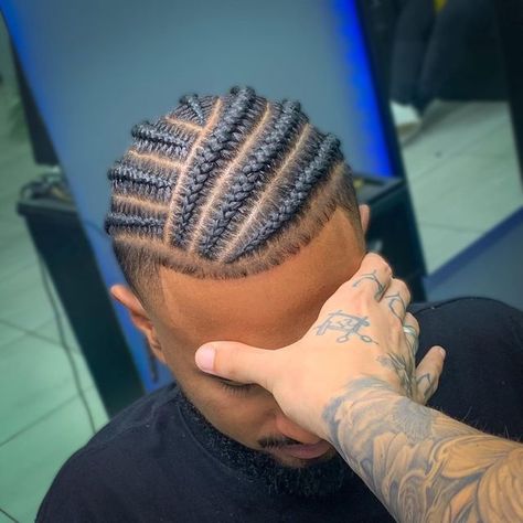 Simple Male Cornrow Styles For Men, Mens Stitch Braids Short Hair, Quick Mens Braid Styles, Easy Cornrows For Men, Conroe Braids Hairstyles Men, Hair Styles Black Man, Braids For Short Hair Men Black, Sideways Cornrows Men, Guys Cornrow Hairstyles