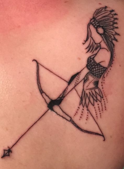 Native American hunter tattoo Bow And Arrow Tattoo, Sagittarius Tattoos, Sagittarius Tattoo Designs, Hunter Tattoo, Sagittarius Tattoo, Native American Tattoos, Native Tattoos, Tattoo Trend, Wolf Tattoo Design