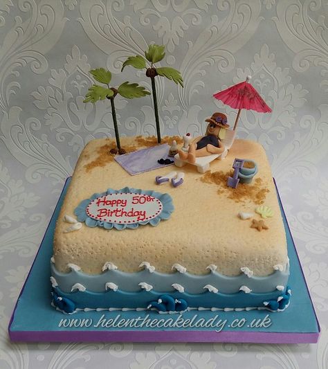 Holiday Beach birthday cake | Helen | Flickr Beach Birthday Cakes, Retirement Party Cakes, Beach Birthday Cake, Beach Theme Birthday, Beach Themed Cakes, Minion Birthday Cake, Fondant Cakes Birthday, Birthday Cakes For Teens, 60th Birthday Cakes