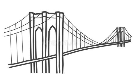 Illustration Of Brooklyn Bridge, New York Stock Illustration - Illustration of black, bridge: 87087045 Brooklyn Bridge Drawing Easy, Bridge Doodle, Brooklyn Bridge Drawing, Bridge Cartoon, New York Bridge, New York Drawing, Bridge Tattoo, Bridge Drawing, New York Illustration