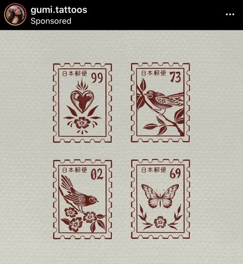 Heart Postage Stamp Tattoo, Butterfly Postage Stamp Tattoo, Vintage Post Stamp Tattoo, Cherry Postage Stamp Tattoo, Post It Stamp Tattoo, Post Sticker Tattoo, Bird Stamp Tattoo, Sweden Tattoo Ideas, Poststamps Vintage Tattoo