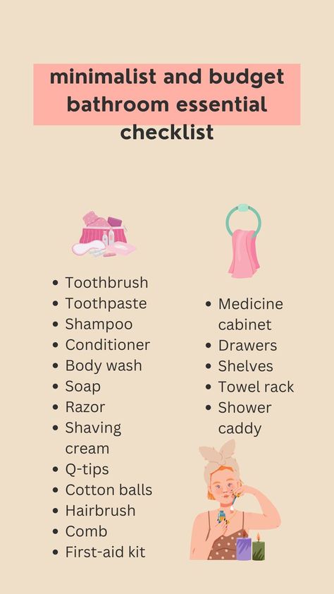 Bathroom Essentials Checklist, Bathroom Designs 2023, Bathroom Checklist, First Home Checklist, New Home Essentials, New Home Checklist, Essentials Checklist, First Apartment Checklist, Apartment Checklist