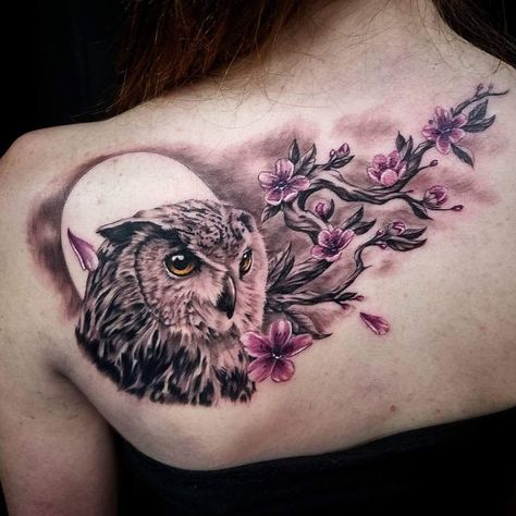 Owl Tattoos For Women Unique, Owl Moon Tattoo For Women, Owl With Flowers Tattoo, Hummingbird Tattoo Black, Owl Thigh Tattoos, Baby Owl Tattoos, Owl Eye Tattoo, Traditional Owl Tattoos, Plane Crafts