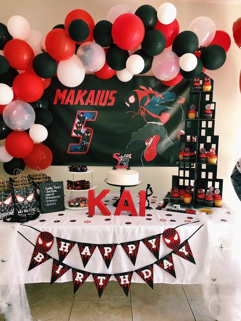 Spider Verse Party Decorations, Miles Morales Birthday Backdrop, Miles Morales Spider-man Birthday Party, Miles Morales Birthday Party Invitations, Venom Spiderman Birthday Party, Miles Morales Spiderman Party Ideas, Miles Morales Dessert Table, Miles Morales Goodie Bags, Black Spider Man Birthday Party Ideas